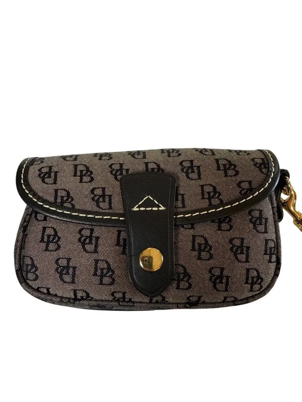 Dooney & Bourke Classic Monogram Signature Wristlet~Black Canvas Leather L18 11